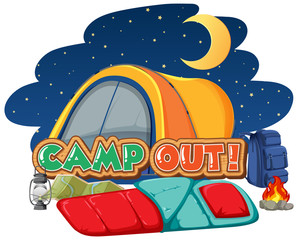 Font design for camp out with tent in the park