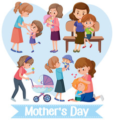 Template design for happy mother's day with mother and kids