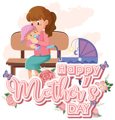 Template design for happy mother's day with mom and baby