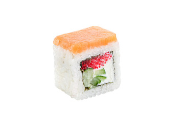 sushi roll isolated on white background japanese traditional cuisine one piece ginger eel shrimp salmon tuna caviar