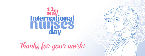 International nurses day 12 may poster with portrait of nurses. Vector illustration.