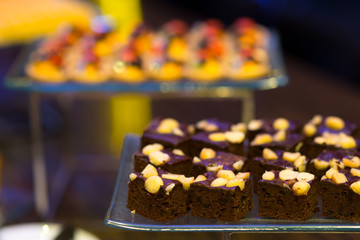 Brownie stack , on tray of dinner party