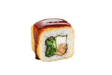 sushi roll isolated on white background japanese traditional cuisine one piece ginger eel shrimp salmon tuna caviar