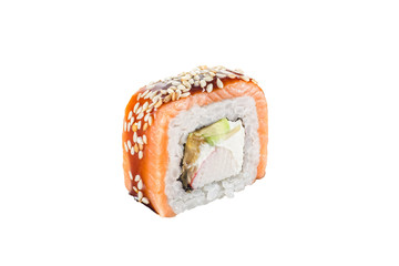 sushi roll isolated on white background japanese traditional cuisine one piece ginger eel shrimp salmon tuna caviar