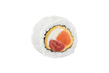 sushi roll isolated on white background japanese traditional cuisine one piece ginger eel shrimp salmon tuna caviar