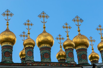 Golden domes of the Terem Palace, Kremlin, Moscow, Russia - Europe