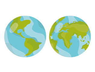 Two sides of the Earth globe. Abstract world maps with two sides. Vector illustration isolated on white background.