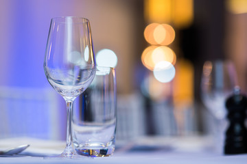 Empty glasses set on fine dining restaurant