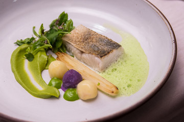 Grilled fillet seabass eat with healthy vegetable