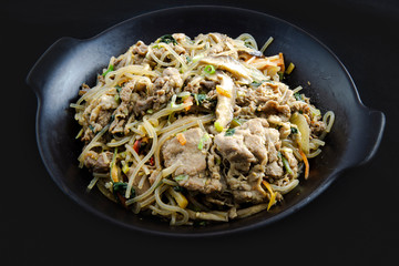 Soy Marinated Beef with sweet potato starch noodles is called Bulgogi in Korea