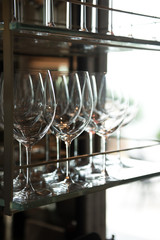 wine glasses on rack