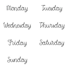 Vector set with weekday names. Handwritten lettering.
