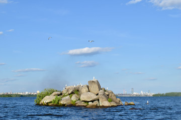 Kamenny island on the city pond in Yekaterinburg