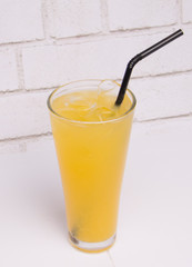 Ice Orange Juice on White Background