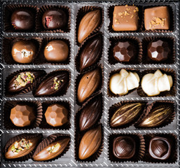 Homemade belgian chocolate. Close-up chocolate. Religious Holiday, The Sugar Feast After Ramadan. Top view. Copy space for text message.