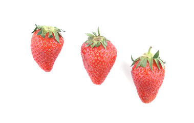 red ripe strawberries on a white background