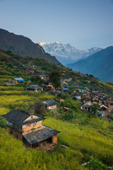 Fototapeta na wymiar Muri, nepali traditional village, in Annapurna region, Himalaya. Dhaulagiri circuit trek, Nepal.