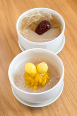 Chinese dessert,Chinese hot sticky rice and taro with ginkgo in sweet syru