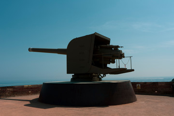 A cannon on the top of the montjuic in Barcelona. Dating back to the war years to protect the city and the port overlooking it.
