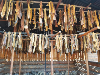 Drying Salmon on Outdoor Rack