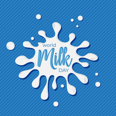World Milk Day lettering concept. Greeting card calligraphy illustration. Vector isolated illustration   on blue background
