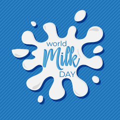 World Milk Day lettering concept. Greeting card calligraphy illustration. Vector isolated illustration   on blue background