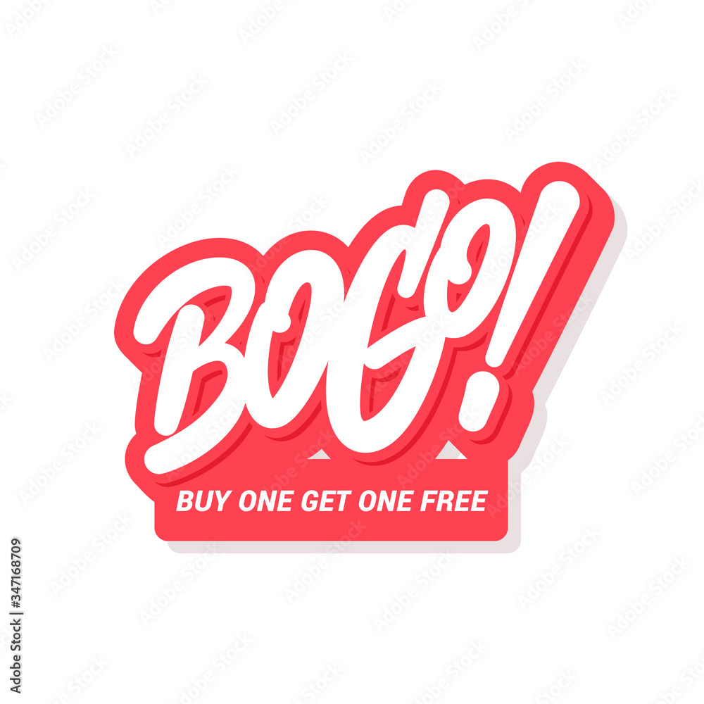 Poster bogo sale icon. buy one get one free. vector lettering.