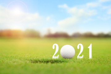 Invitation card design with ball for 2021 golf events. Space for text