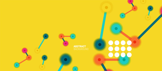Flat style geometric abstract background, round dots or circle connections on color background. Technology network concept.