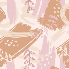 Modern pattern with leaves in pastel colors. Abstract art print. Abstract design for paper, covers, cards, fabrics, interior items and other users. Vector illustration.