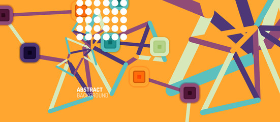 Obraz premium Abstract square dot connections, flat style multicolored geometric background for Wallpaper, Banner, Background, Card, Book Illustration, landing page or poster design