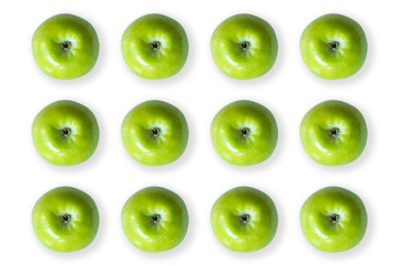 Green apples isolated on a white background. Top view