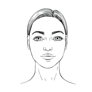 Sketch Young woman face. front face. Outline hand drawn illustration