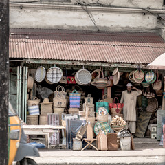 An old curio shop selling hand made house wares on the streets of mombasa