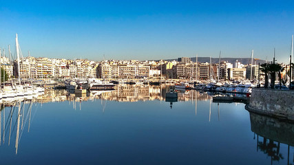 Fototapeta na wymiar Pnoramic view of Pasalimani,and marina zeas at Piraerus port in Greece
