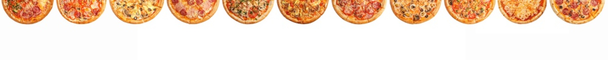 Various kind of pizza isolated over white background for banner design