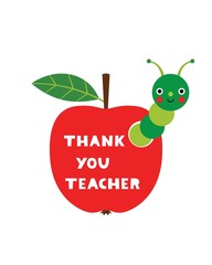 Thank you Teachers Day card with an apple and a worm