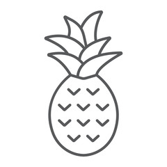 Pineapple thin line icon, fruit and tropical, ananas sign vector graphics, a linear icon on a white background, eps 10.