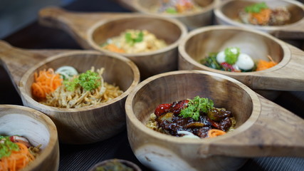 Variety Traditional Noodle in a Wooden Bowl
