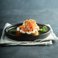 Smoked salmon with cream cheese on toast