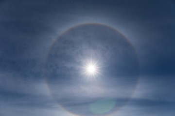 Natural phenomenon Sun halo over the Czech Republic in May 2020. Sunny day.