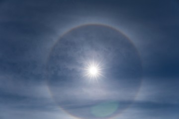 Natural phenomenon Sun halo over the Czech Republic in May 2020. Sunny day.