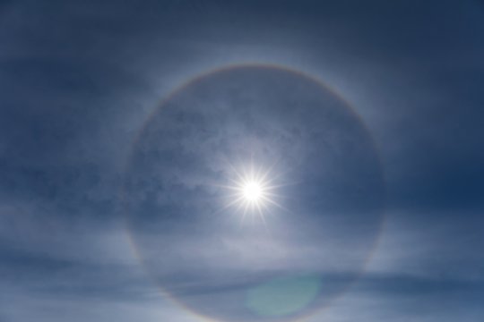 Natural phenomenon Sun halo over the Czech Republic in May 2020. Sunny day.