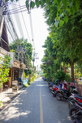 Naklejka premium bicycle on the street in Pai, Thailand