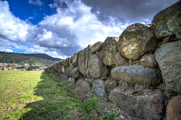 Pumapungo ruins, the ancient Inca city, in Cuenca, Ecuador, on a beautiful sunny afternoon.