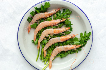 Fresh raw prawns prepared for cooking