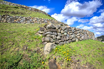 Pumapungo ruins, the ancient Inca city, in Cuenca, Ecuador, on a beautiful sunny afternoon.