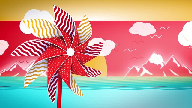 3d render. Colorful pinwheel set for party or birthday celebration. Children paper toy.