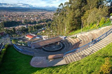 Outdoors public small theater close to the Turi Lookout, with a wonderful view of the city of Cuenca, Ecuador.
