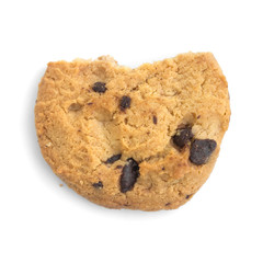 homemade chocolate chips cookies on white background in top view